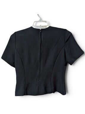 Vintage Leslie Fay Little Black Dress Blouse Black Shoulder Pads Made USA